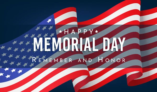 Giorno commemorativo, ricordo e onore, striscione con bandiera americana — Vettoriale Stock