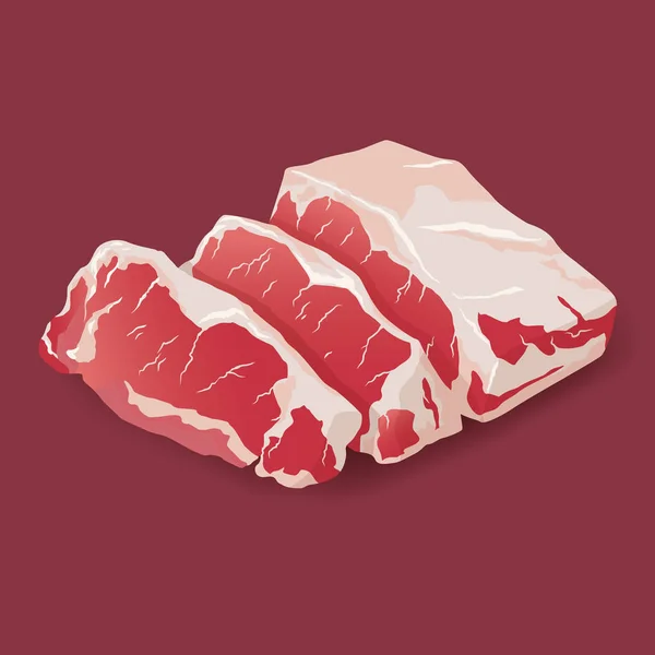 Vettore di bistecca di manzo di carne fresca cruda isolato su bianco. icona della carne fresca — Vettoriale Stock