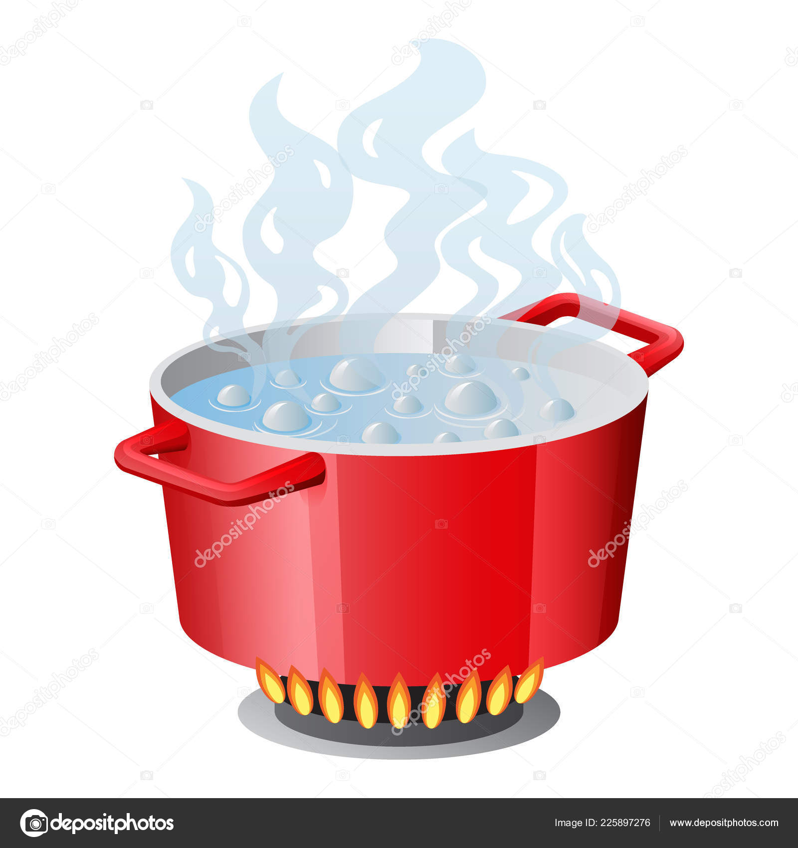 Boiling water in pan. Cooking pot on stove with water and steam
