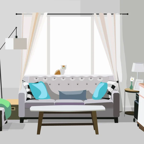 현대 벡터 거실 인테리어 디자인입니다. 아파트 그림. — 스톡 벡터