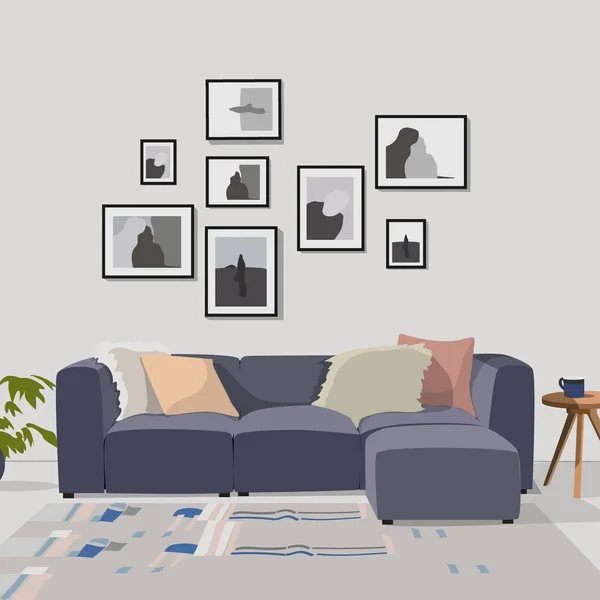 Modern vector living room interior design. apartment illustration. — Stock Vector
