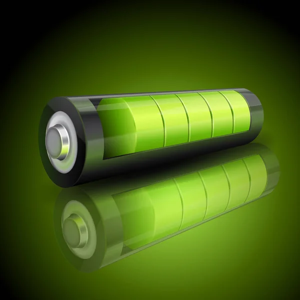 Realistische 3d grüne Batterie, Ladezustandsanzeige — Stockvektor
