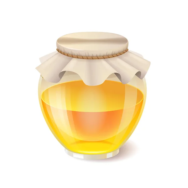 美味的蜂蜜在玻璃瓶现实的蜂蜜图标 — 图库矢量图片