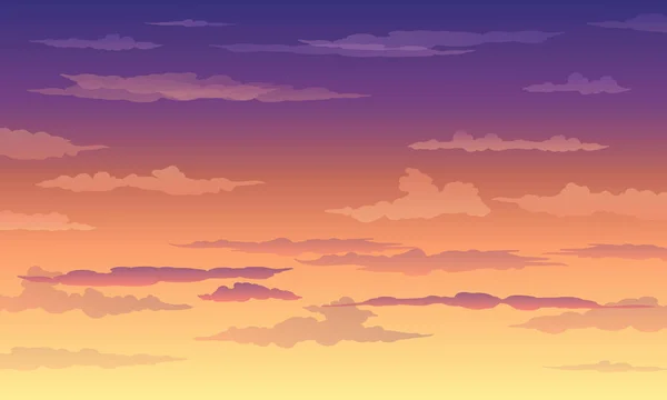 Небо заходу сонця в жовто-фіолетовому кольорі з хмарами — стоковий вектор