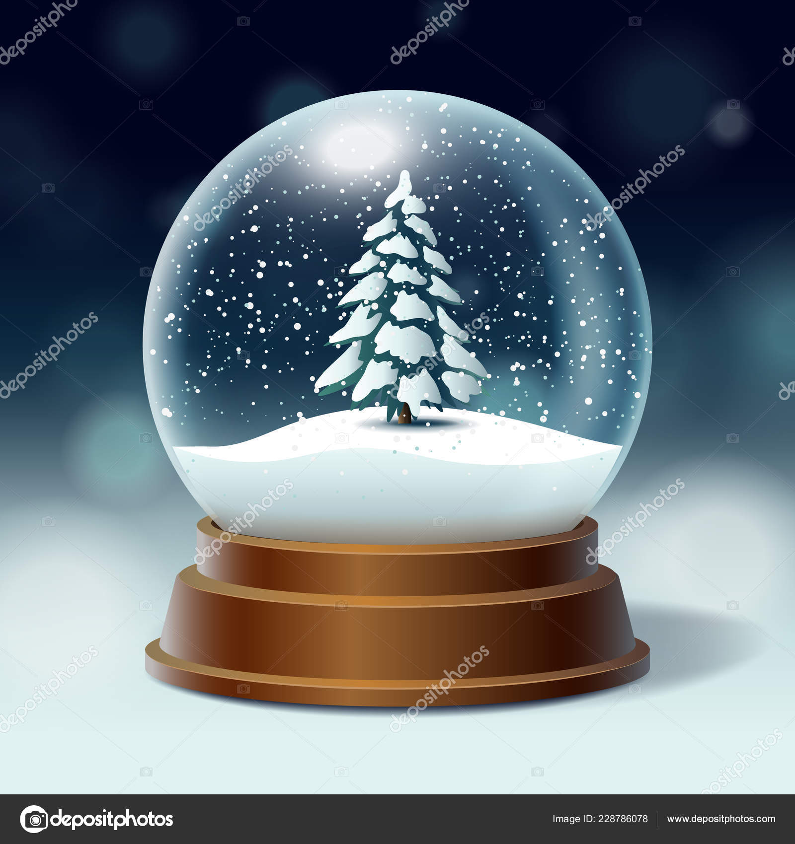Boule de cristal avec sapin de Noël enneigé, intérieur épicéa Vecteur par  ©MarySan_ 228786078