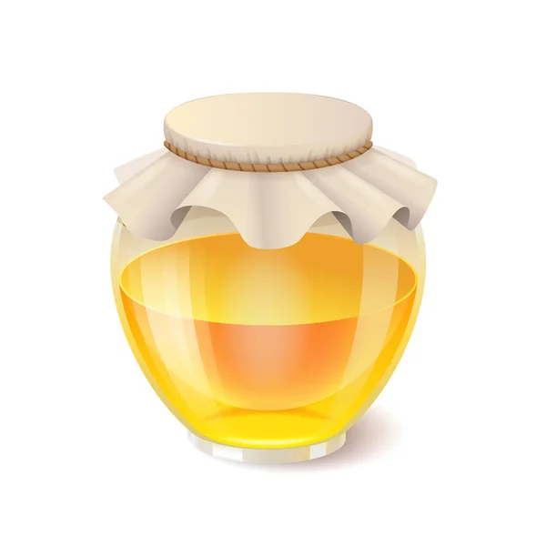 Tasty honey in glass jar Realistic honey icon — Stock Vector