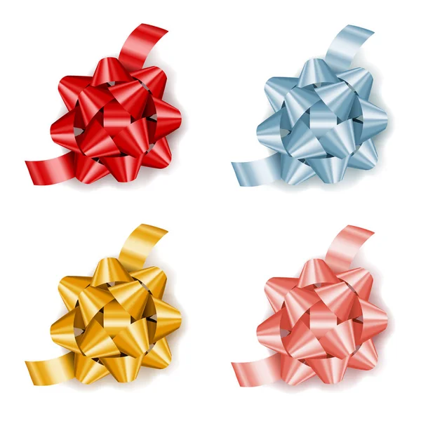Ensemble de noeuds cadeaux réalistes colorés avec ruban, décoration pour cadeaux — Image vectorielle