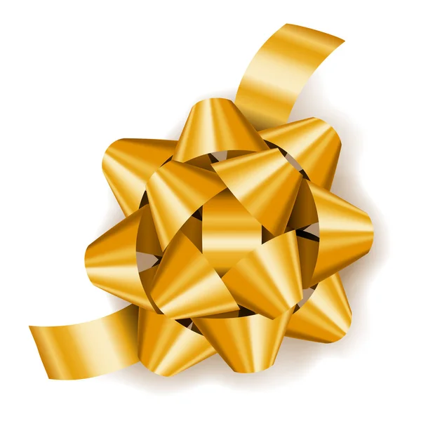 Золотой реалистичный подарок лук с лентой, украшение для подарков — стоковый вектор