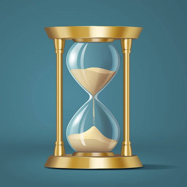Ікона реалістичний золотий яскравий пісочний годинник, годинник з піском, ізольований — стоковий вектор