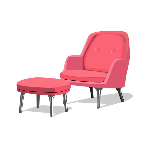 Sillón suave rojo moderno con tapicería - elemento de diseño interior aislado sobre fondo blanco . — Vector de stock