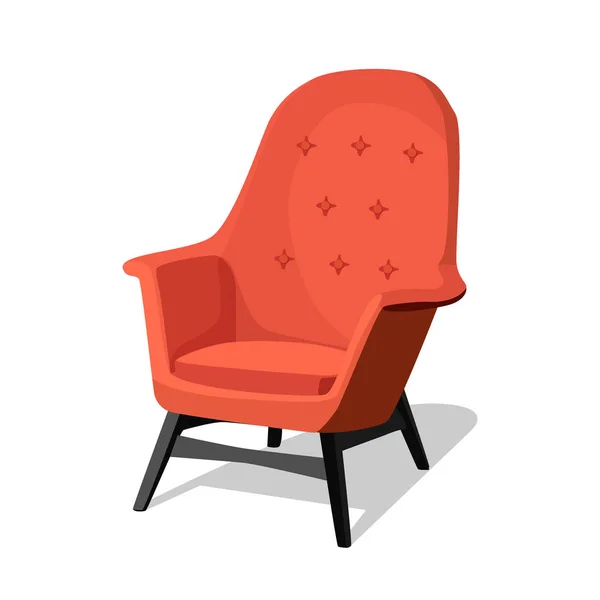 Moderner roter weicher Sessel mit Polsterung - Element der Innenarchitektur isoliert auf weißem Hintergrund. — Stockvektor