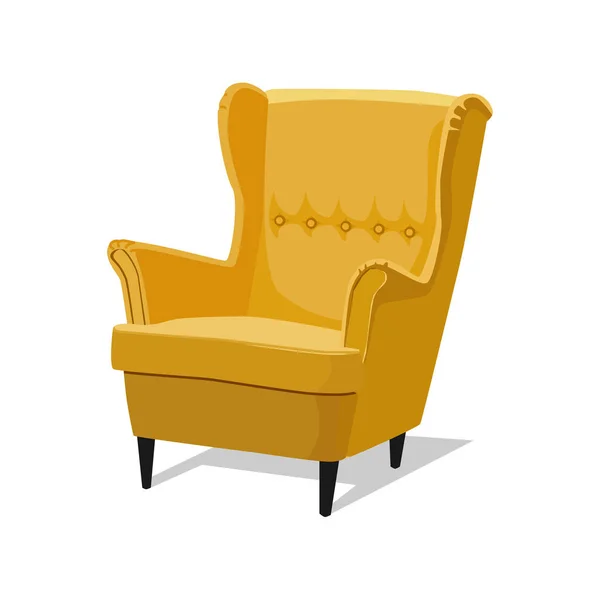 Modern yellow soft armchair with upholstery - interior design element isolated on white background. — Stock Vector