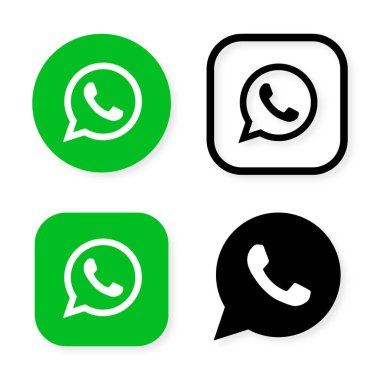 Phone handset icon in speech bubble on green background. Whats app messenger logo icon, symbol, ui. Vector illustration clipart