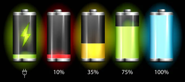 Gerçekçi taburcu ve tam şarjlı pil smartphone - Infographic vektör — Stok Vektör