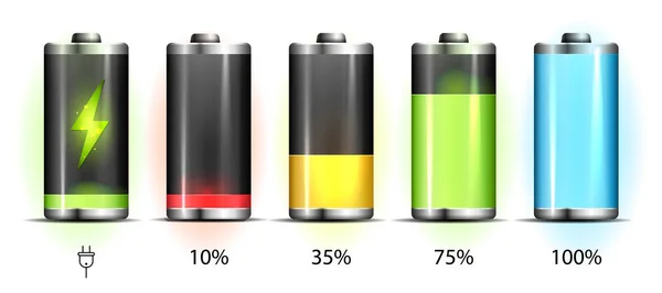 Realistische entladene und voll aufgeladene Batterie Smartphone - Vektor-Infografik — Stockvektor