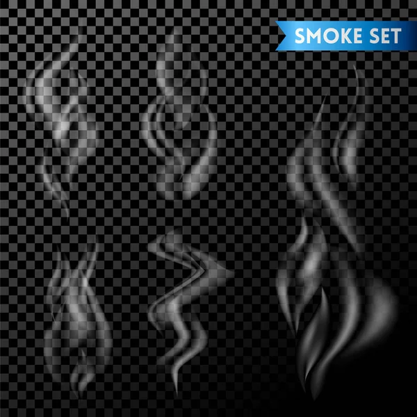 Set de humo o vapor sobre fondo transparente — Vector de stock