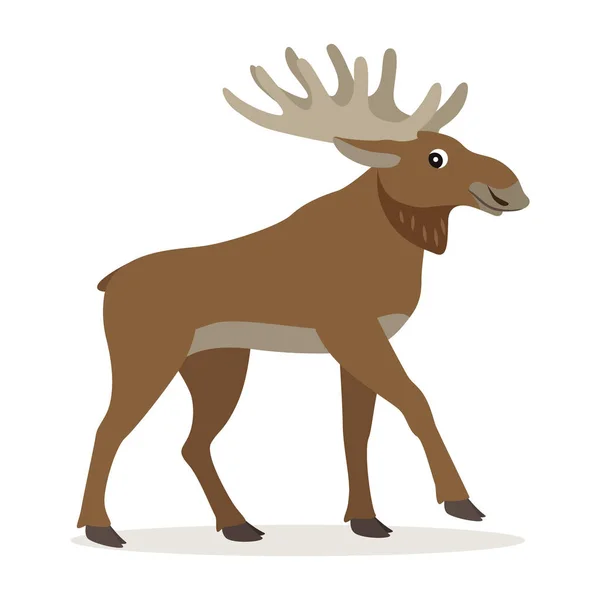 Leuke bos dier, vriendelijke eland met grote hoorns — Stockvector