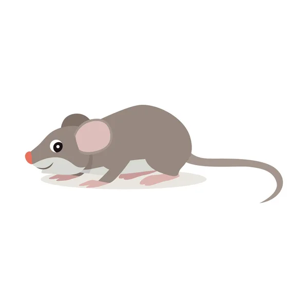 Bosque animal, lindo icono de ratón gris pequeño aislado sobre fondo blanco — Vector de stock