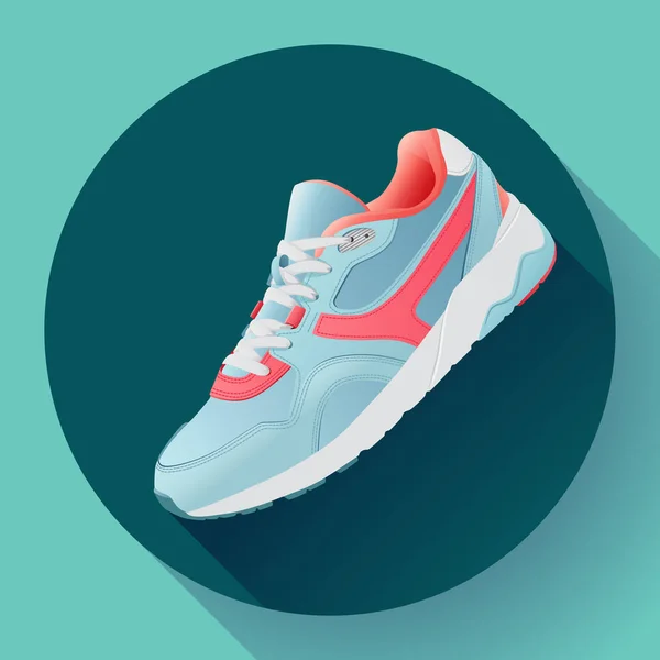 Fitness sneakers schoenen voor opleiding Sportschoen flat design met lange schaduw — Stockvector