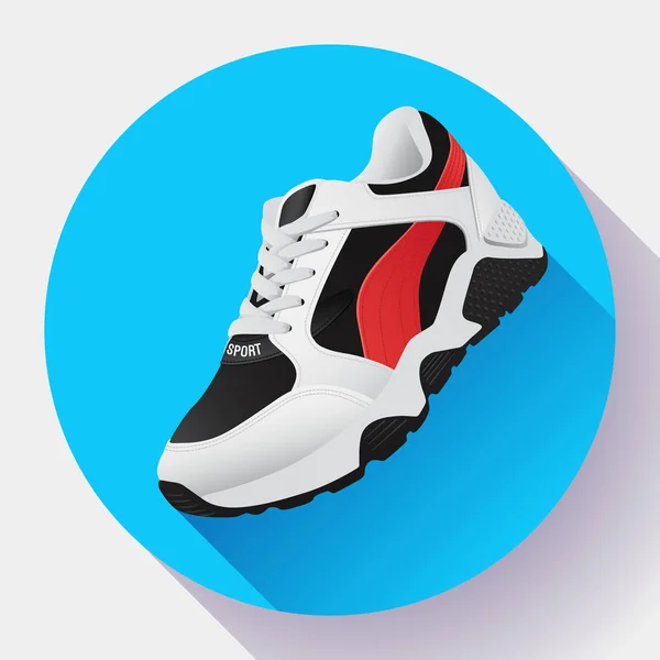Tênis fitness sapatos para treinamento de corrida sapato design plano com sombra longa — Vetor de Stock