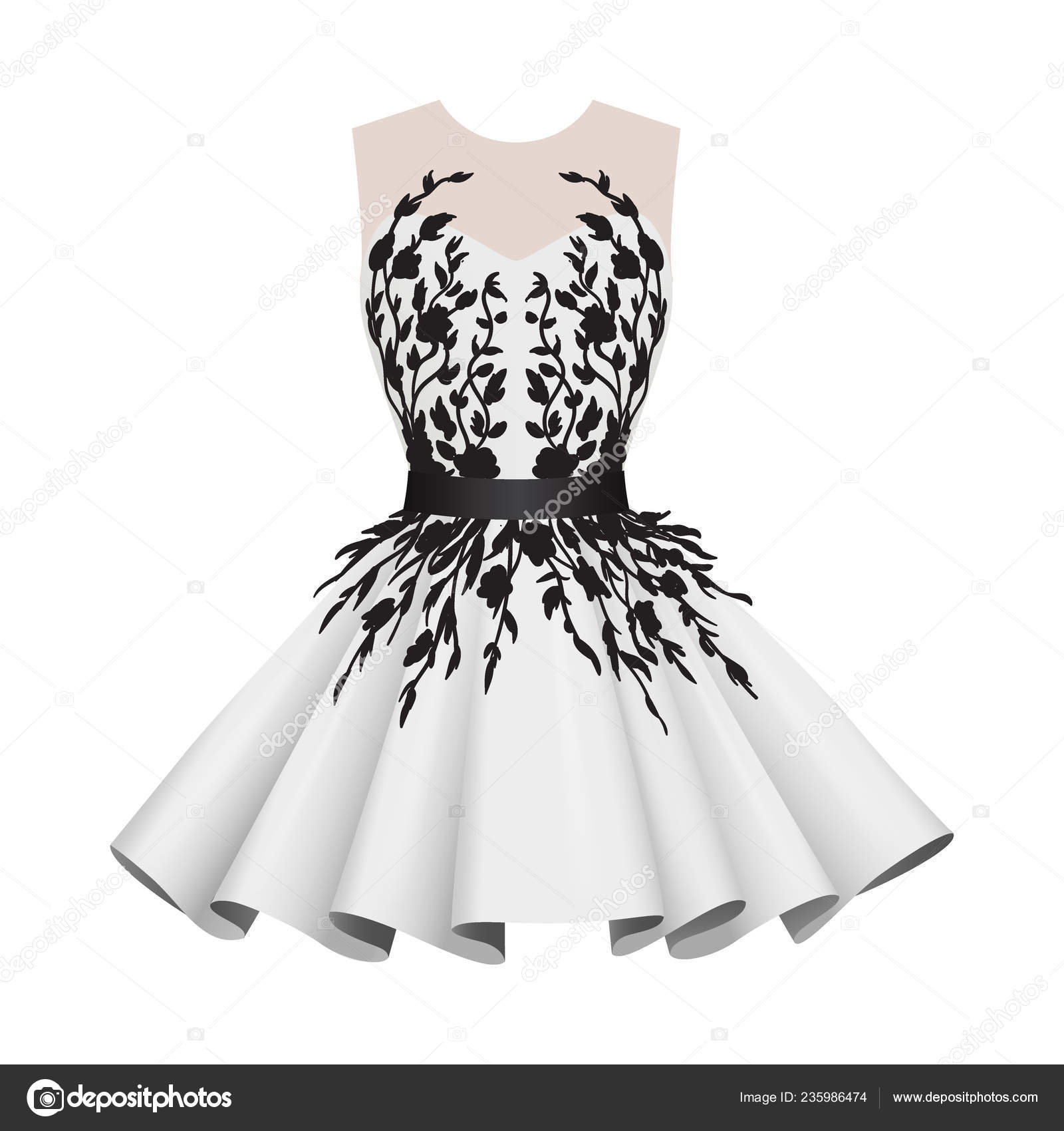Elegant white with black women cocktail dresses — Stock Vector