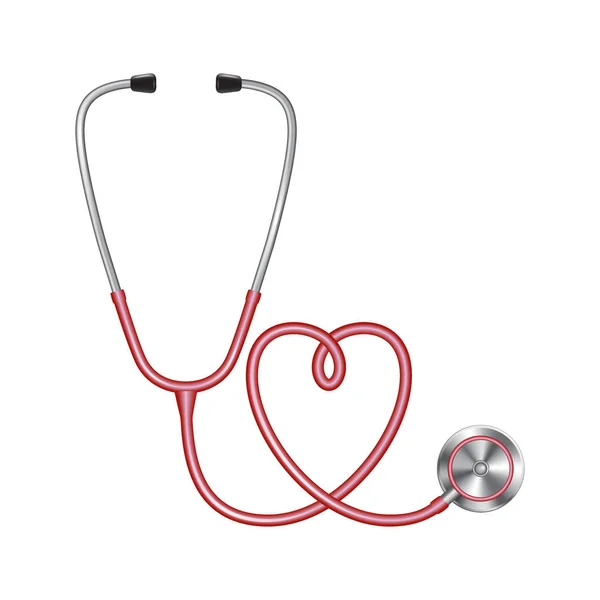 Icono de estetoscopio de color rojo, vector de equipo médico — Vector de stock