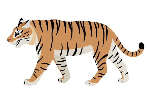 Amistoso animal depredador, lindo tigre caminante icono — Vector de stock