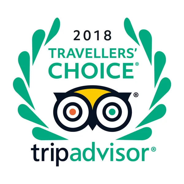 2018 travellers Choice Tripadvisor logo ikonu vektor - populární služba s hodnocením hotelů a zajímavostí pro cestování. — Stockový vektor