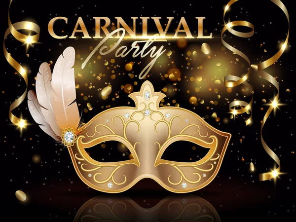 Αφίσα πρόσκληση Κόμμα Καρναβάλι, καρναβάλι banner, χρυσή μάσκα — Διανυσματικό Αρχείο