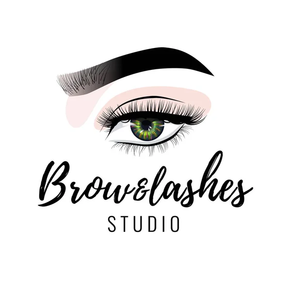 Logo studio sourcils et cils, magnifique maquillage parfait pour les yeux, longs cils noirs, vecteur — Image vectorielle