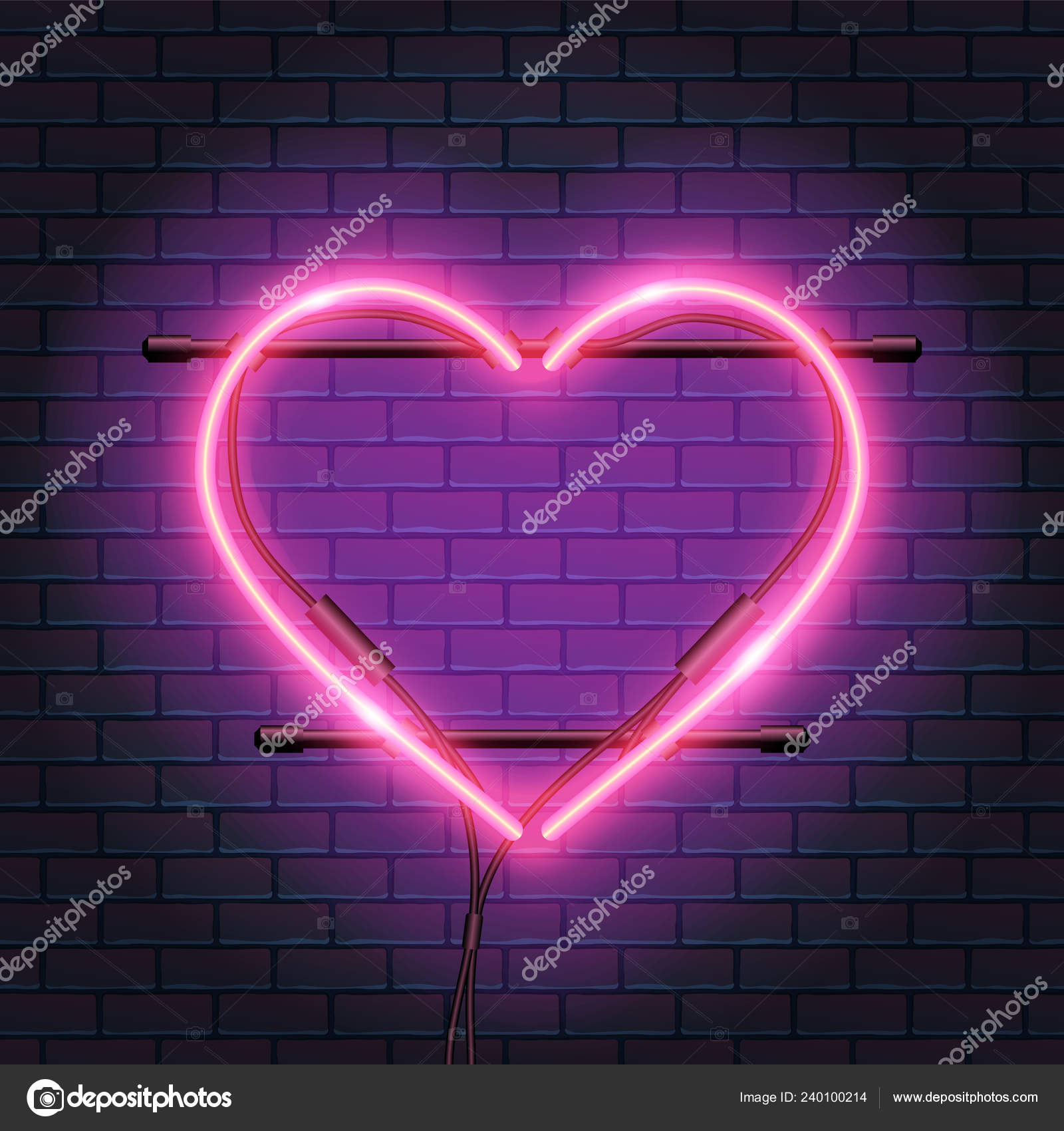 neon lamp in de van hart, decoratie op bakstenen muur vectorafbeelding door © MarySan_ ⬇ Vectorstock #240100214