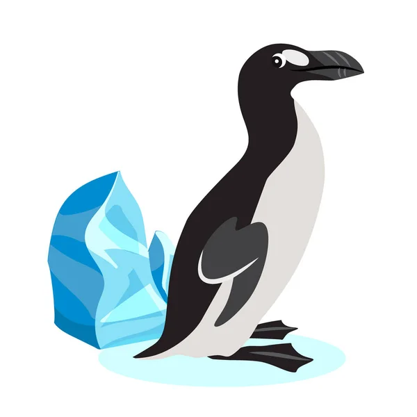 Lindo gran auk icono, pájaro polar negro aislado sobre fondo blanco, especies extintas, ilustración vectorial . — Vector de stock