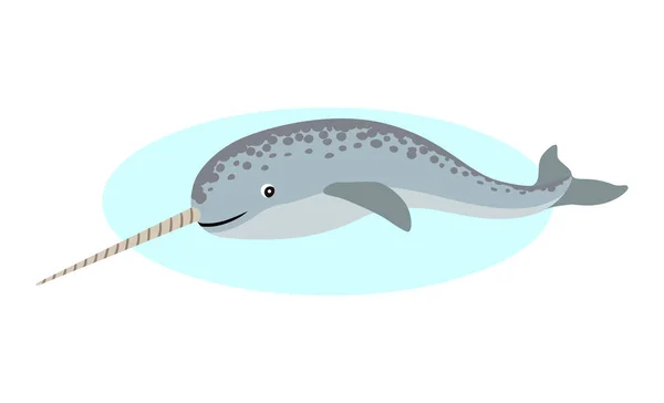 Cute narwhal with long horn icon, unusual whale, polar animal, isolated on white background, vector illustration. — Stock Vector