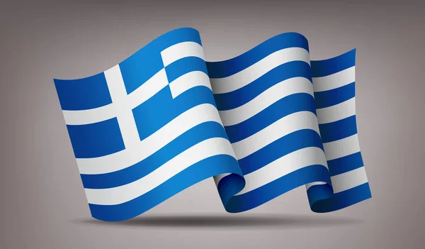 希腊挥舞国旗图标孤立, 国家的官方象征, 蓝色和白色条纹, 矢量插图. — 图库矢量图片