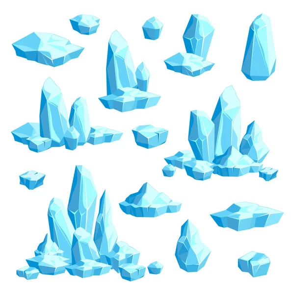 Conjunto de piezas y cristales de hielo, icebergs para diseño y decoración — Archivo Imágenes Vectoriales