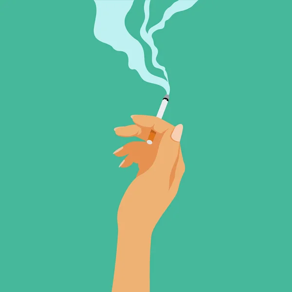 Concepto de adicción al tabaco, cigarrillo en la mano, mal hábito — Vector de stock