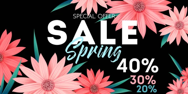 Banner de venda de primavera, oferta especial, publicidade com flores rosa — Vetor de Stock