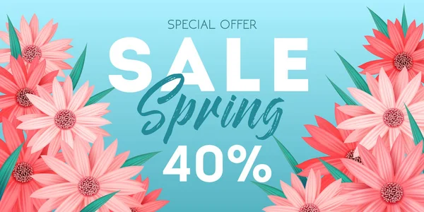 Spring sale banner, special offer, advertising with pink flowers — Stock Vector