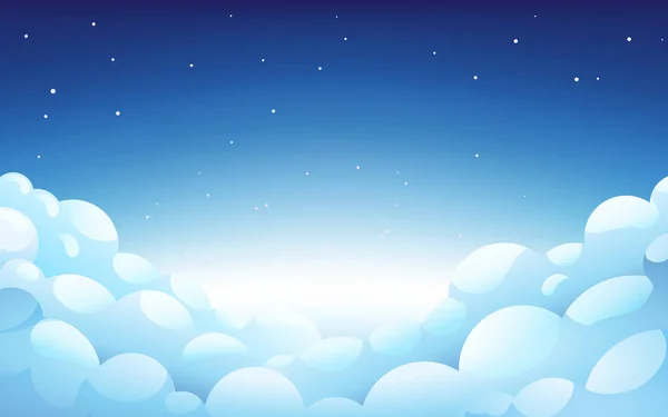 Голубое ночное небо с белыми пушистыми облаками и звездами — стоковый вектор