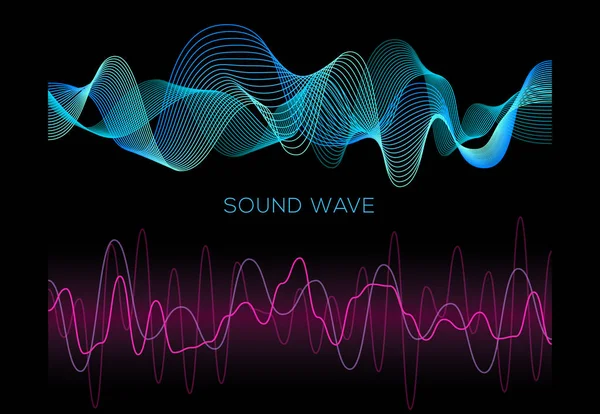 Siyah arka plan üzerinde renkli ses dalgaları ayarlama, ses çalar, ekolayzer — Stok Vektör