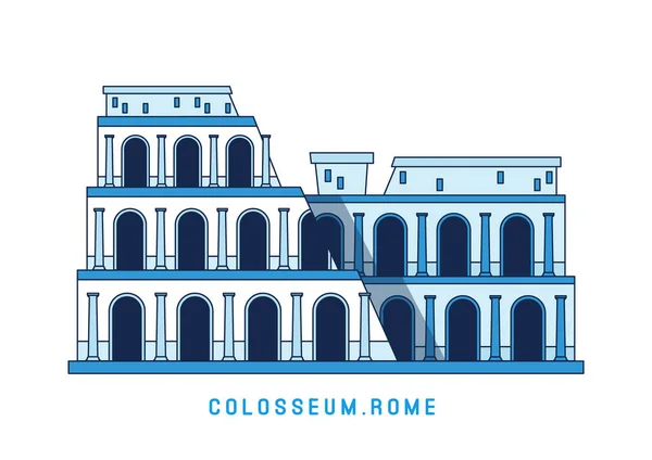 ラインアートコロッセオ、ローマ、イタリア、ヨーロッパの有名な光景、円形劇場、フラットスタイルでベクトルイラスト. — ストックベクタ
