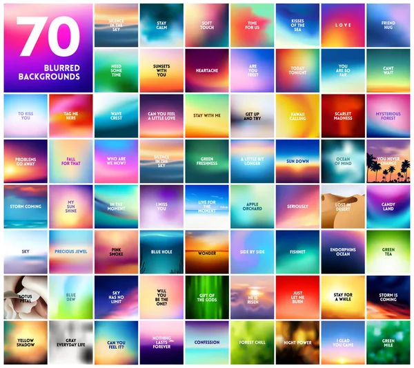 70 abstraits colorés lisses milieux vectoriels flous pour le design Avec diverses citations d'amour — Image vectorielle