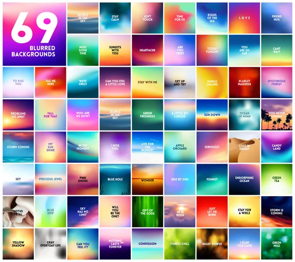 69 abstract kleurrijke gladde wazig vector achtergronden voor design met verschillende Love Quotes — Stockvector