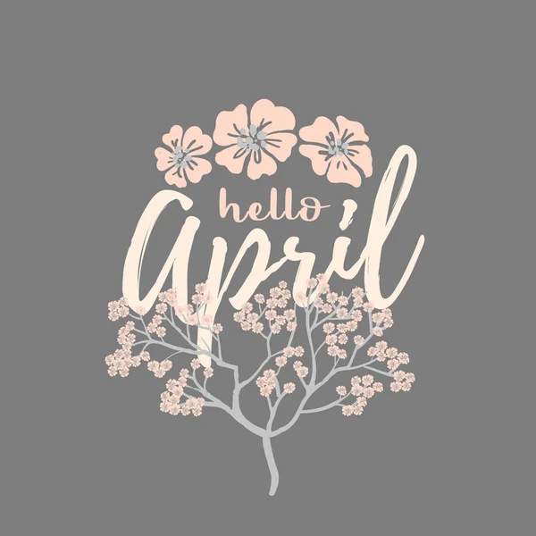 Hola tarjeta de abril con flor de cerezo Primavera Flor árbol — Vector de stock