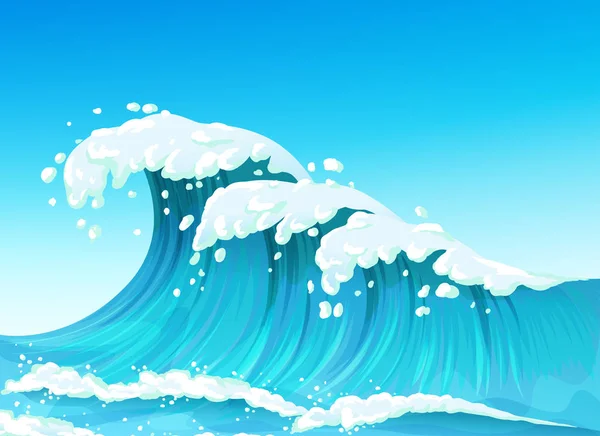 Grande vague de mer ou d'océan avec éclaboussures et mousse blanche, paysage marin — Image vectorielle