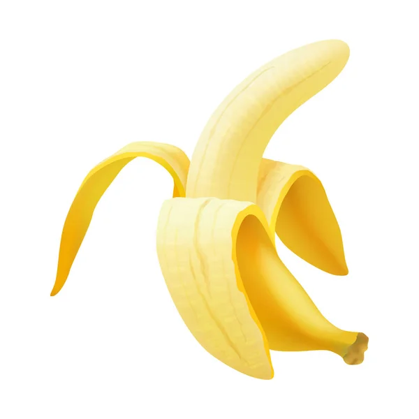 Banane vectorielle réaliste, Banane demi pelée réaliste isolée — Image vectorielle