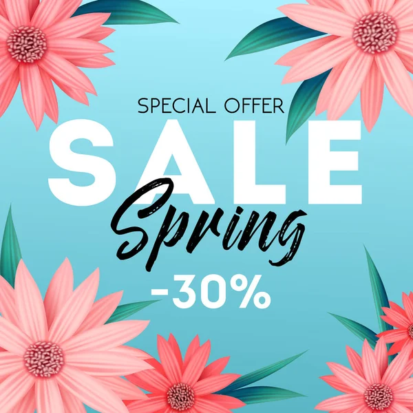 Spring sale banner, special offer, advertising with pink flowers — Stock Vector