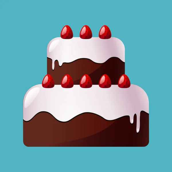 Pastel de boda de chocolate vectorial con fresas aisladas — Vector de stock