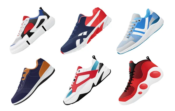 Nouveau jeu de baskets Fitness, chaussures de mode pour chaussures de course d'entraînement. Ensemble de chaussures de sport — Image vectorielle