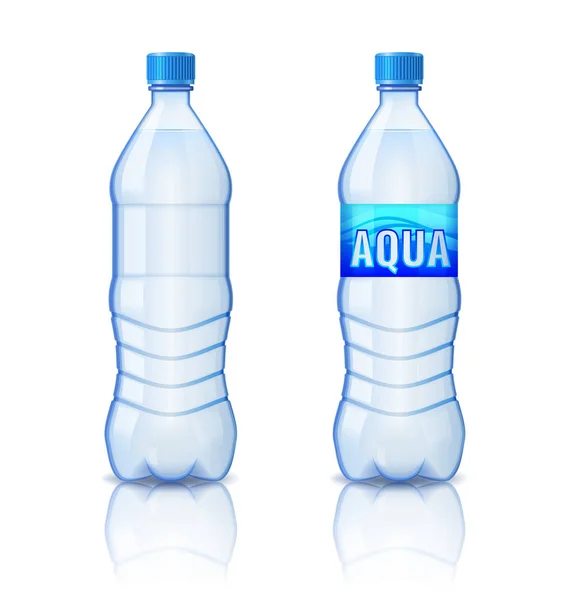 Botella de plástico realista con agua mineral aislada sobre fondo blanco ilustración vectorial — Vector de stock